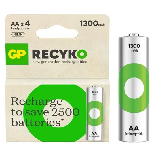 GP Recyko 1300mAh NI-MH R6 Şarjlı AA 4'lü Kalem Pil resmi