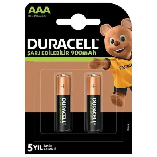 Duracell HR03/DX2400 Şarjlı 900 mAh 2'li AAA İnce Kalem Pil resmi