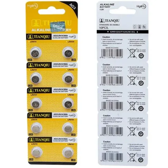 Tianqiu AG3 LR41 Alkalin Saat Pili 10'lu Paket resmi