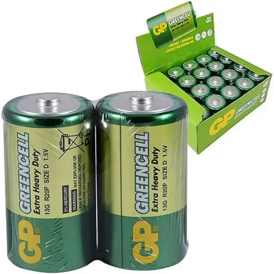 GP Greencell R20 1.5V Büyük D Boy Çinko-Karbon Pil 20'li Paket (13G) resmi