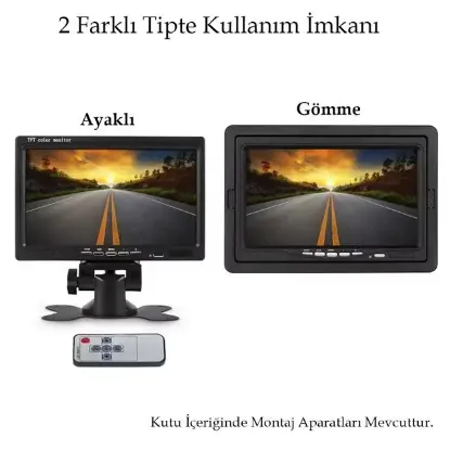 PowerMaster PM-15487 7" TFT Lcd Dijital Monitör 2 Kanal Geri Görüş Kamerası Tetiklemeli 800X480P resmi