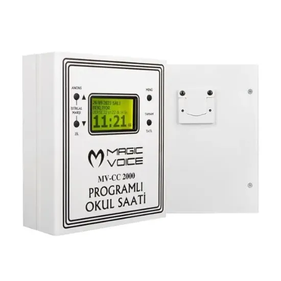 Magicvoice MV-CC2000 USB Duvar Tipi Programlı 20 Adet MP3 Formatı Zil / İstiklal Marşlı Akıllı Dijital Okul Saati (Çan Takılabilir) resmi