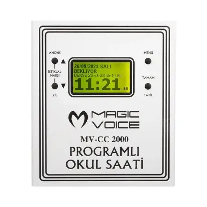 Magicvoice MV-CC2000 USB Duvar Tipi Programlı 20 Adet MP3 Formatı Zil / İstiklal Marşlı Akıllı Dijital Okul Saati (Çan Takılabilir) resmi