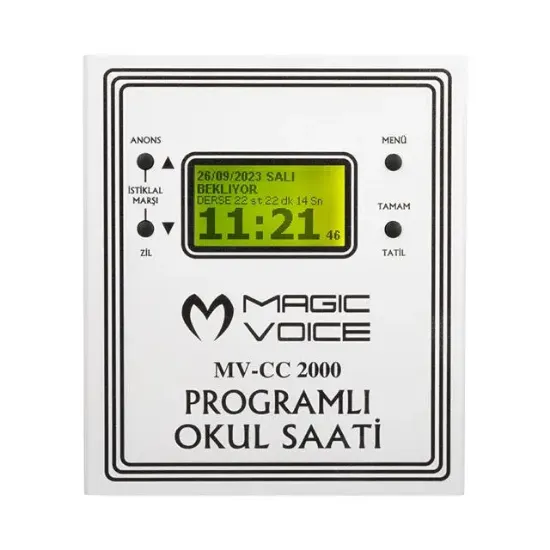 Magicvoice MV-CC2000 USB Duvar Tipi Programlı 20 Adet MP3 Formatı Zil / İstiklal Marşlı Akıllı Dijital Okul Saati (Çan Takılabilir) resmi
