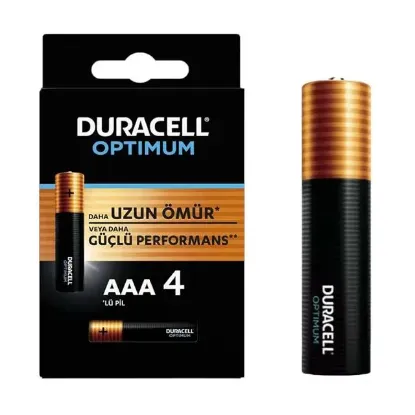 Duracell Optimum 1.5 Volt Alkalin AAA 4’lü İnce Kalem Pil MX2400 resmi