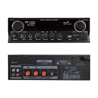 MagicVoice MV-500 100W USB/SD/Bluetooth 2 Bölgeli Hat Trafolu Amfi resmi