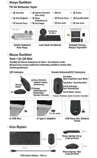A4 TECH FG2200 AIR2 2.4 SİYAH QMİNİ FN-MM KABLOSUZ SESSİZ SET resmi