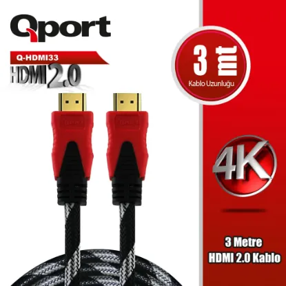 QPORT Q-HDMI33 3 METRE 2.0V 4K  ALTIN UÇLU ÖRGÜLÜ KABLO resmi