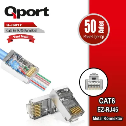 QPORT Q-J601Y CAT6 50 LİK PAKET EZ-RJ45 METAL YENİ NESİL KONNEKTÖR resmi