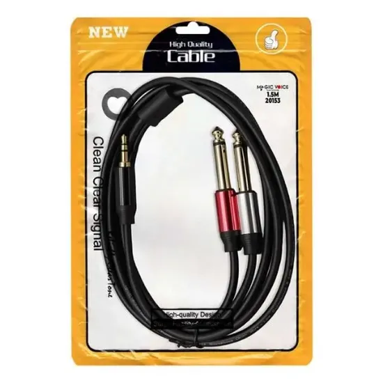 MagicVoice LD360 1.5 Metre 3.5mm Stereo Jak (TRS) - 2x6.35mm Mono Jak (TS) Ses Kablosu resmi