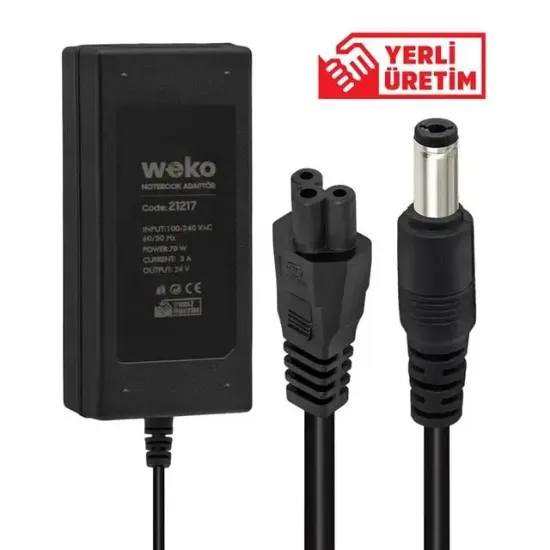 Weko 24 Volt 3 Amper 70 Watt Notebook Yerli Üretim Adaptör (5.5*2.5 Uçlu) resmi