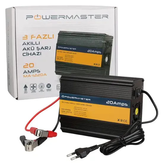 Powermaster MA-1220A 12 Volt 20 Amper Üç Fazlı Akıllı Akü Şarj Cihazı resmi