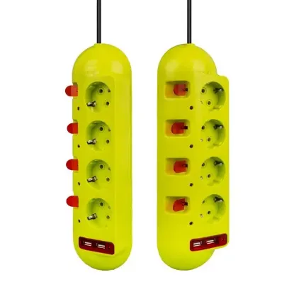 Vea VE-E40USB 4'lü 2 USB'li 1.5 Metre Ayrı Anahtarlı Grup Priz resmi