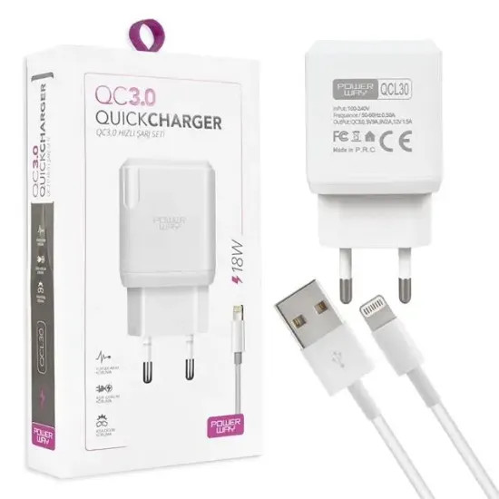 Powerway QCL30 Hızlı 3000 Ma 18 Watt Lightning Şarj Kafa Başlık Adaptörü resmi