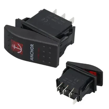 PowerMaster ﻿Çapa Irgatı Sembollü Yaylı Işıksız 4 Pinli On-Off 12-24V Marin Switch resmi