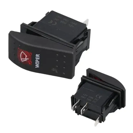 PowerMaster Silecek Sembollü Işıklı 3 Pinli On-Off 12-24V Marin Switch resmi