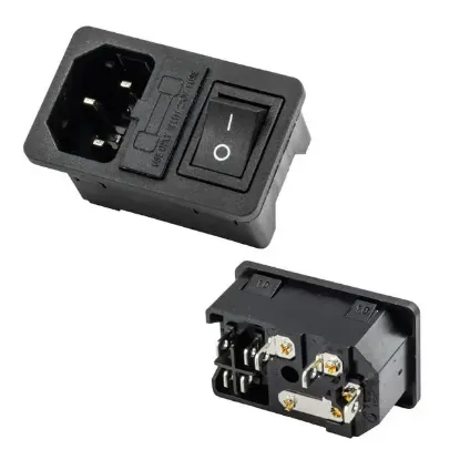 PowerMaster IC-214A-S C14 Power Soket Erkek Anahtarlı+Fuseli Kulaksız UL Sertifikalı resmi