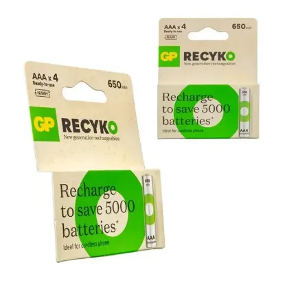 GP Recyko 650 mAh R03 AAA Şarjlı 4'lü İnce Kalem Pil resmi