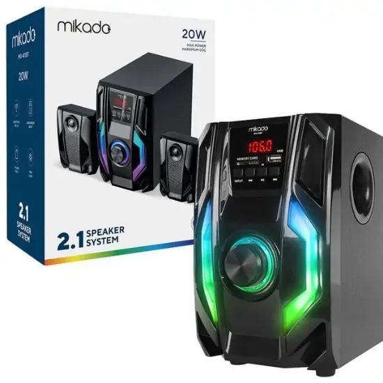 Mikado MD-415BT RGB 2+1 20 Watt Basslı FM/BT/SD/USB Bluetooth Ses Sistemi Multimedya Hoparlör resmi