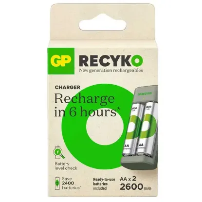 Gp Recyko E221 2*2600 mAh R6 AA Pilli Şarj Cihazı (GP-E221/270AHCER21-2GTLB2) resmi