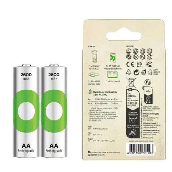 Gp Recyko E221 2*2600 mAh R6 AA Pilli Şarj Cihazı (GP-E221/270AHCER21-2GTLB2) resmi