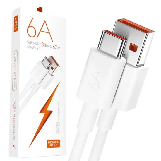 Powerway M6 Type-C To USB-A PD 67 Watt 6 Amper 1 Metre Şarj Data Kablosu resmi