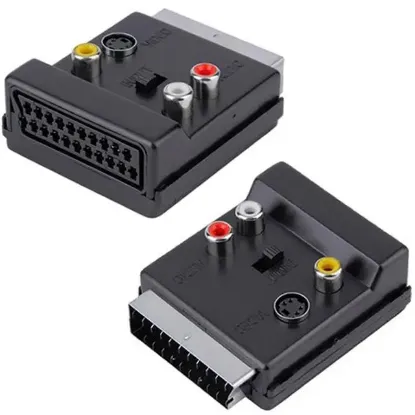 PowerMaster PM-3187 SCART Erkek Dişi - RCA + S-Video Anahtarlı Çift Yönlü AV Görüntü Ses Çevirici Adaptör (21 Pin) resmi
