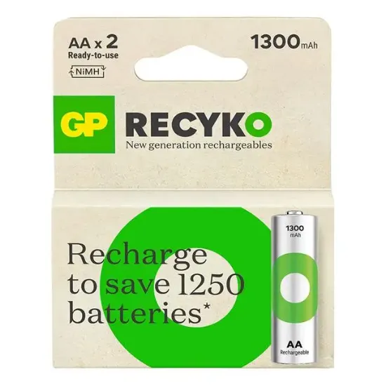 GP ReCyko 1300 mAh Ni-Mh 1.2 Volt AA Kalem Şarjlı Pil 2li Paket resmi