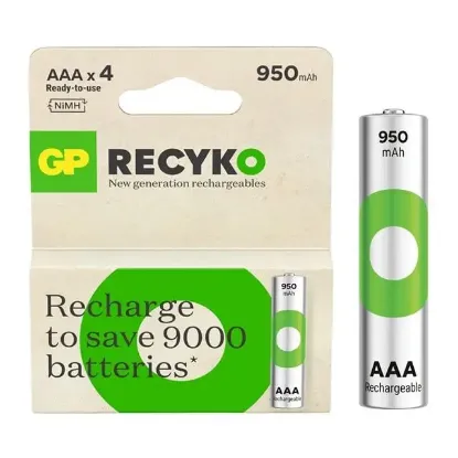 GP Recyko 950mAh Ni-MH AAA Şarjlı İnce Kalem Pil 4'lü Paket resmi