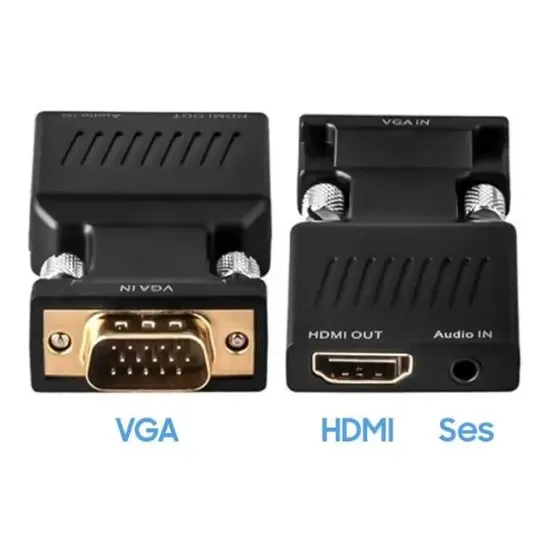 PowerMaster PM-4276 VGA TO HDMI Görüntü Ses Çevirici Audio Girişli Adaptör 1080HD 5V1A Mini USB Güç Girişli resmi