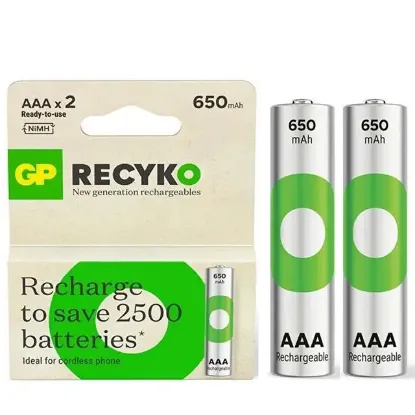 GP Recyko 650 Mah R03 AAA Şarjlı 2'li İnce Kalem Pil resmi