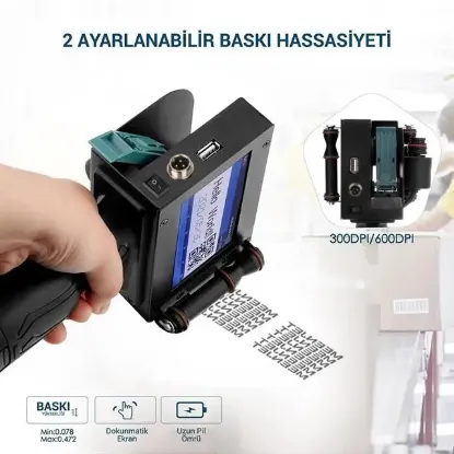 Powermaster PM-10878 4.3'' Dokunmatik Ekranlı Şarjlı Endüstriyel El Tipi Portatif Mürekkep Yazıcı resmi