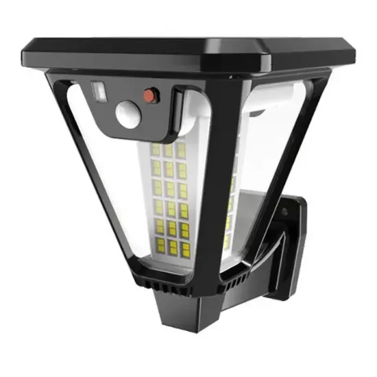 Powermaster HS-V83 Solar Panelli 3 Modlu Kumandalı Hareket Sensörlü 100 SMD Ledli Şarjlı Duvar ve Bahçe Lambası resmi