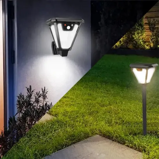 Powermaster HS-V83 Solar Panelli 3 Modlu Kumandalı Hareket Sensörlü 100 SMD Ledli Şarjlı Duvar ve Bahçe Lambası resmi