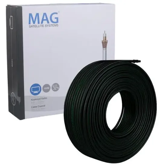 Mag Rg6/U6 Bakır Cu/Cu 80 Tel Siyah Anten Kablosu (100 Metre) resmi