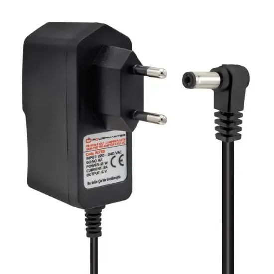 Powermaster PM-16738 6 Volt - 2 Amper 5.5*2.5 Mm Uçlu Plastik Kasa Priz Tipi Adaptör resmi