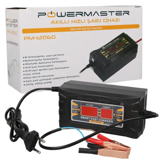 Powermaster SON-1206D 12 Volt 6 Amper Dijital Göstergeli Akıllı Akü Şarj Cihazı resmi