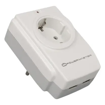 PowerMaster PM-18721 16 Amper - 3680 Watt Tekli Çocuk Korumalı 2 USB'LI 1400 Joule Akım Korumalı Priz resmi