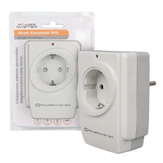 PowerMaster PM-18721 16 Amper - 3680 Watt Tekli Çocuk Korumalı 2 USB'LI 1400 Joule Akım Korumalı Priz resmi