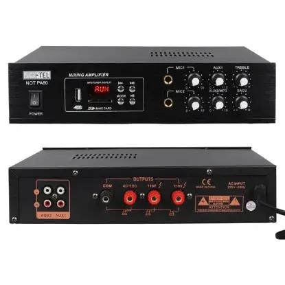 No-Tel 50 W Mini USB-SD-Bluetooth 70-100 V 2 Mik. Giriş Trafolu Anfi NOT-PA80 resmi