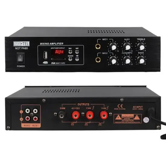 No-Tel 50 W Mini USB-SD-Bluetooth 70-100 V 2 Mik. Giriş Trafolu Anfi NOT-PA80 resmi