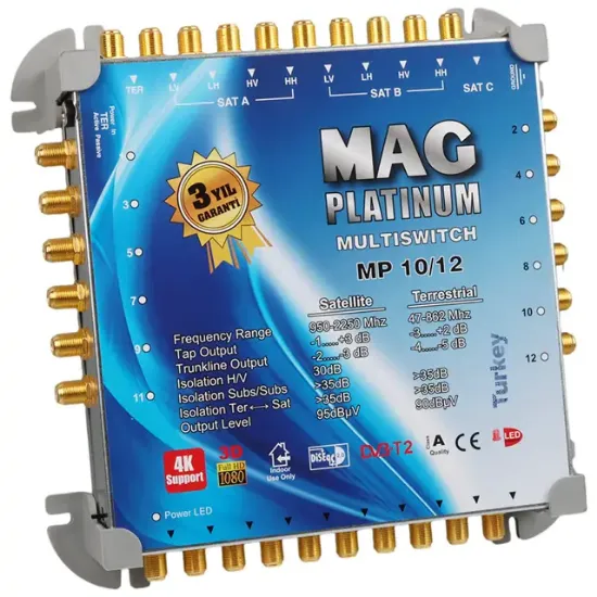 MAG Platinum MP 10/12 Multiswitch - 10 Giriş 12 Çıkışlı Merkezi Uydu Santrali Hybrid 4K ve 3D Destekli resmi
