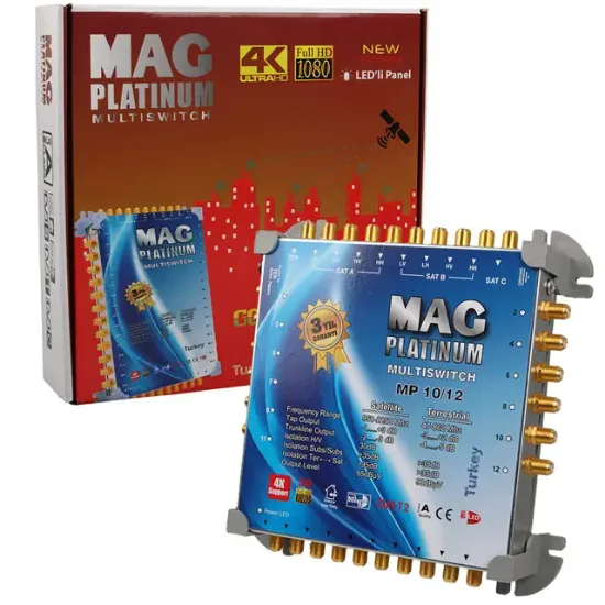 MAG Platinum MP 10/12 Multiswitch - 10 Giriş 12 Çıkışlı Merkezi Uydu Santrali Hybrid 4K ve 3D Destekli resmi