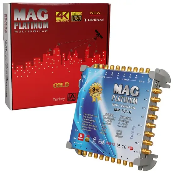 MAG Platinum MP 10/16 Multiswitch - 10 Giriş 16 Çıkışlı Merkezi Uydu Santrali Hybrid 4K ve 3D Destekli resmi