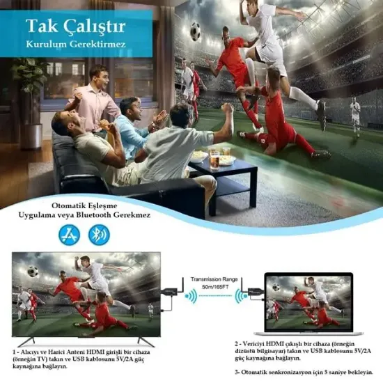 PowerMaster PM-19864 5.8G Kablosuz HDMI Görüntü Aktarıcı 50 Metre Wireless Uzatıcı resmi