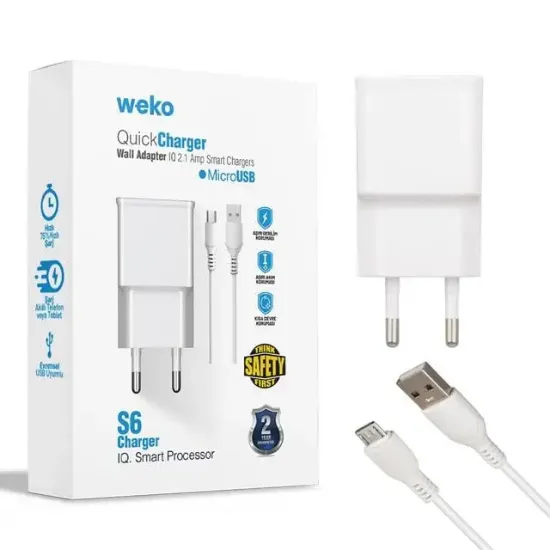 Weko WK-21434 2.1 Amper Telefon Şarj Adaptörü + Micro USB Kablo resmi