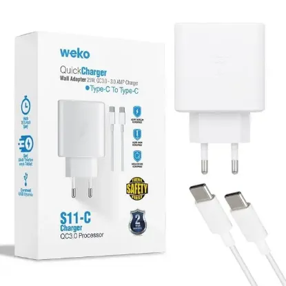 Weko WK-21440 S11-C 25 Watt Telefon Şarj Başlık Adaptörü + Type-C To Type-C Kablo resmi