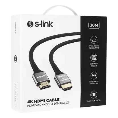 S-Link SLX-HD4K30 30 Metre v2.0 4K Metal Uçlu Zırhlı Yüksek Performanslı HDMI Kablosu resmi