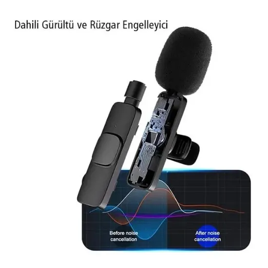 MagicVoice K8 Kablosuz Type-C Vlogger Yaka Mikrofonu (Android, GoPro, Osmo Action, iPhone, iPad) resmi