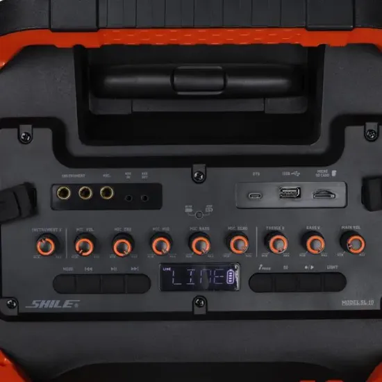Shile SL-10 120 Watt Taşınabilir Seyyar Amfi Hoparlör Kablosuz 1 EL + 1 Yaka Mikrofonlu Kumandalı USB+SD+BT resmi